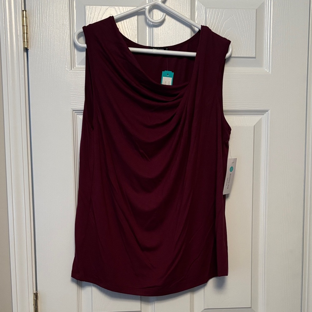 Pink Clover Drape Detail Draped Sleeveless Burgundy Knit Top Tank NWT Stitch Fix